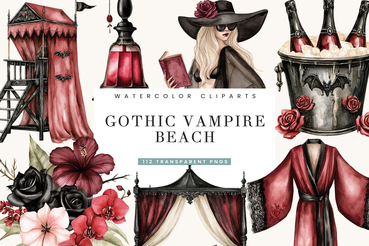 Gothic Vampire Beach Clipart, an Object Illustration by BusyDaydesign (Photo 1 of 9)