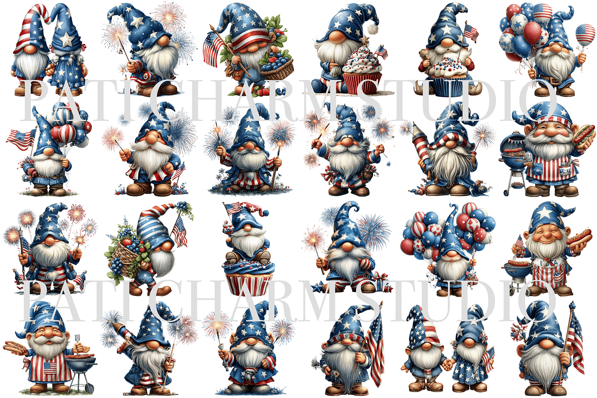 Patriotic Gnomes PNG Set, a Decorative Illustration by Pati Charm Studio (Photo 2 of 8)