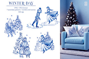 Winter Day Seamless Patterns Clipart