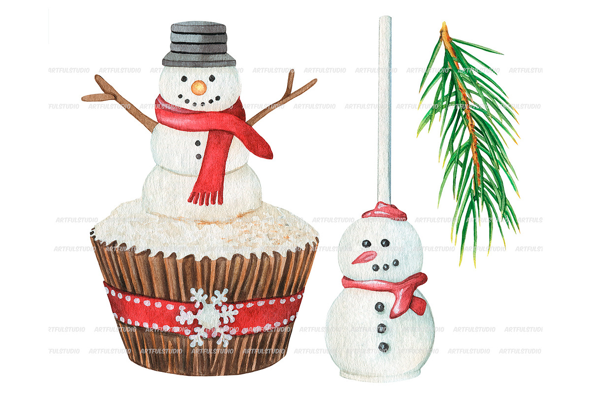 Watercolor Christmas Sweets Clipart, a Food Illustration by ArtfulStudio (Photo 4 of 10)