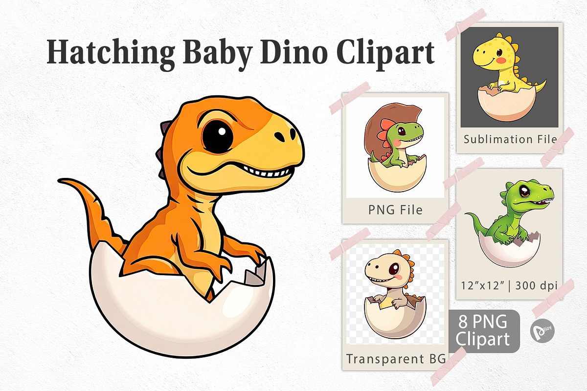 Hatching Baby Dinosaur Clipart, a Graphic by Artnoy (Photo 1 of 5)