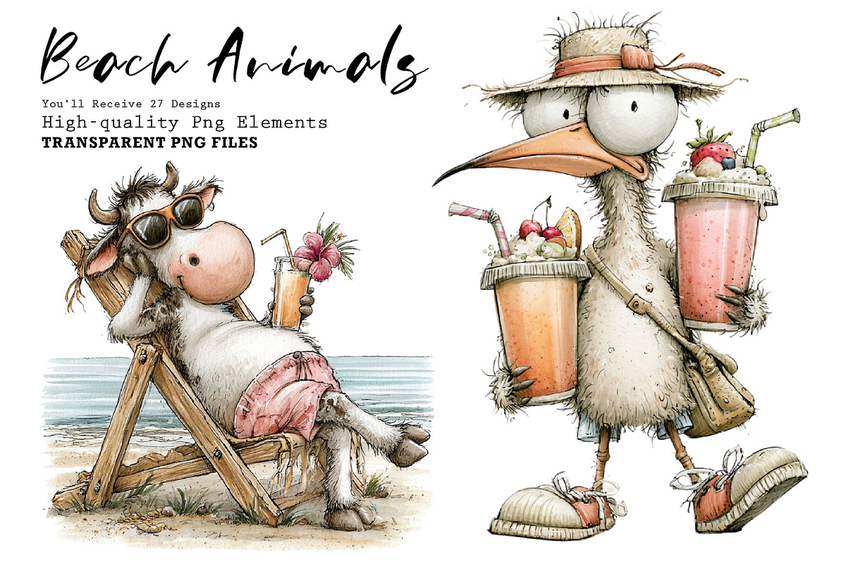 Quirky Beach Animals PNG Clipart, a Seasonal Illustration by CreationArt (Photo 1 of 7)