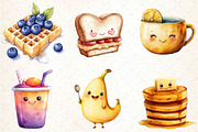 Cute Kawaii Breakfast Clipart, an Illustration by DreamCafeArt (Thumbnail 2 of 5)