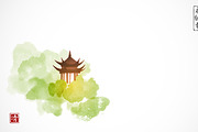 Sumi-e painting. Zen and mountains., an Illustration by Elina_Li (Thumbnail 9 of 16)