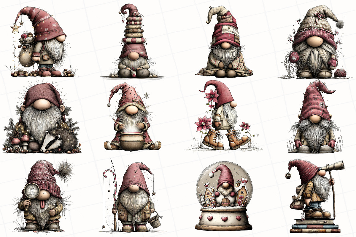 Christmas Whimsical Gnome Clipart, an Illustration by OK Design (Photo 3 of 6)