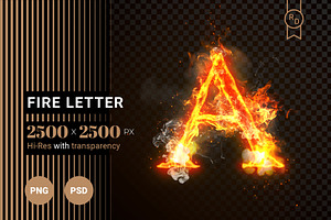 Fire Letter A of burning flame (PSD)