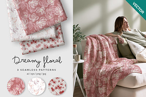 Dreamy floral seamless pattern set