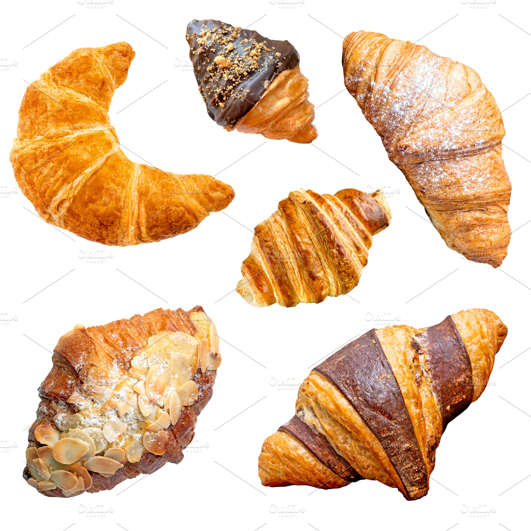 Set of various croissants isolated, a Food & Drink Photo by BOOCYS