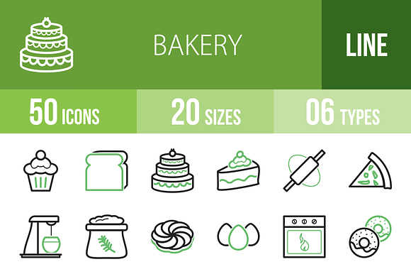 50 Bakery Line Green Black Icons