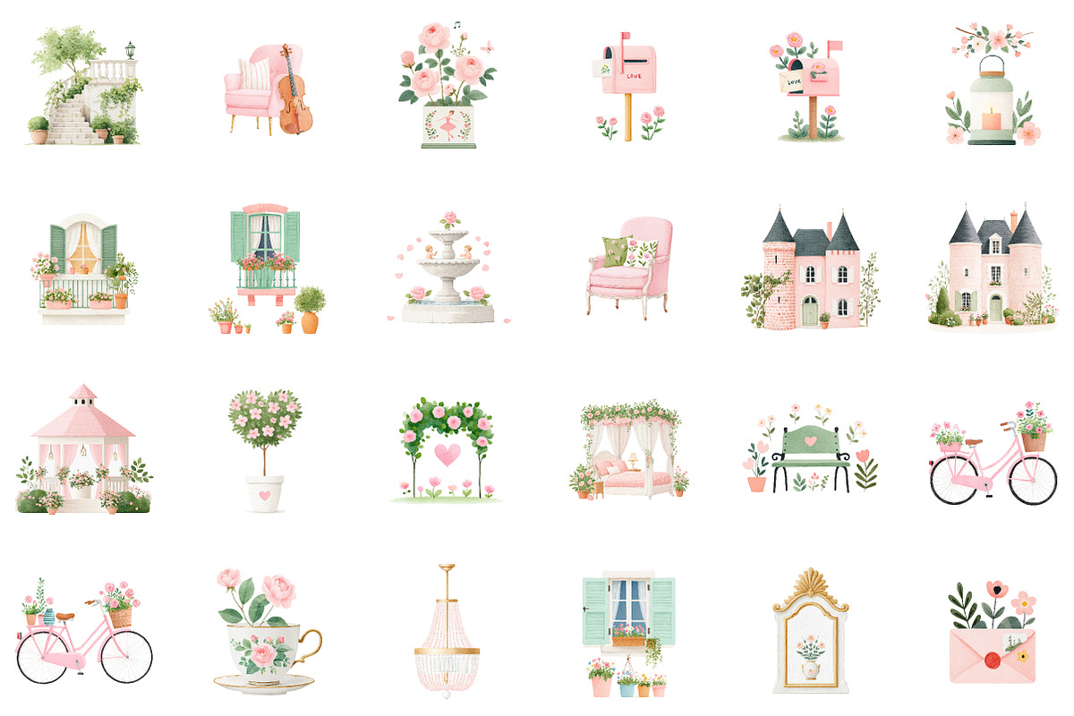 Romantic Château Watercolor Clipart, an Illustration by Sublimation Artist (Photo 2 of 6)