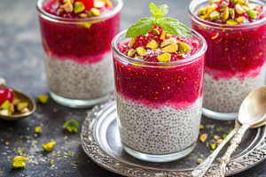 Fruit-topped chia dessert, a Photo by Beautiful things