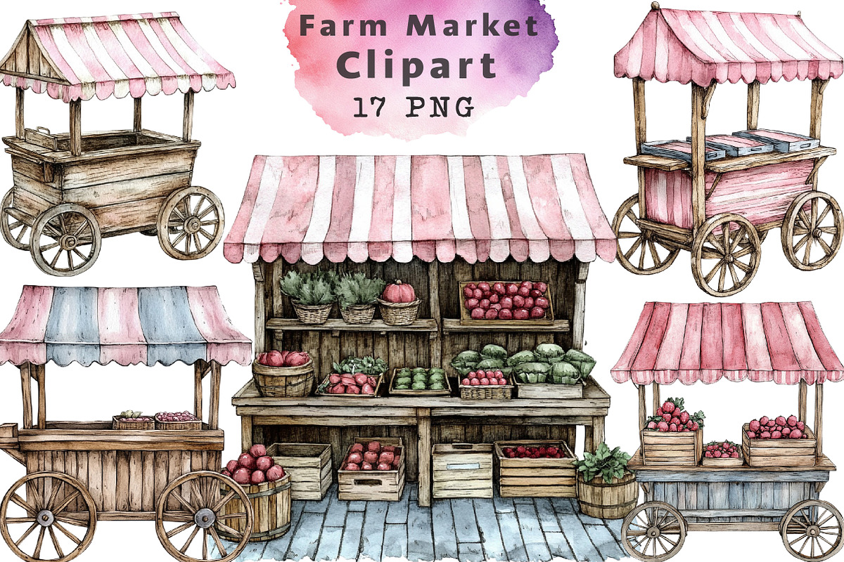 Watercolor Farm Market Clipart, an Illustration by Libby Wishes (Photo 1 of 4)