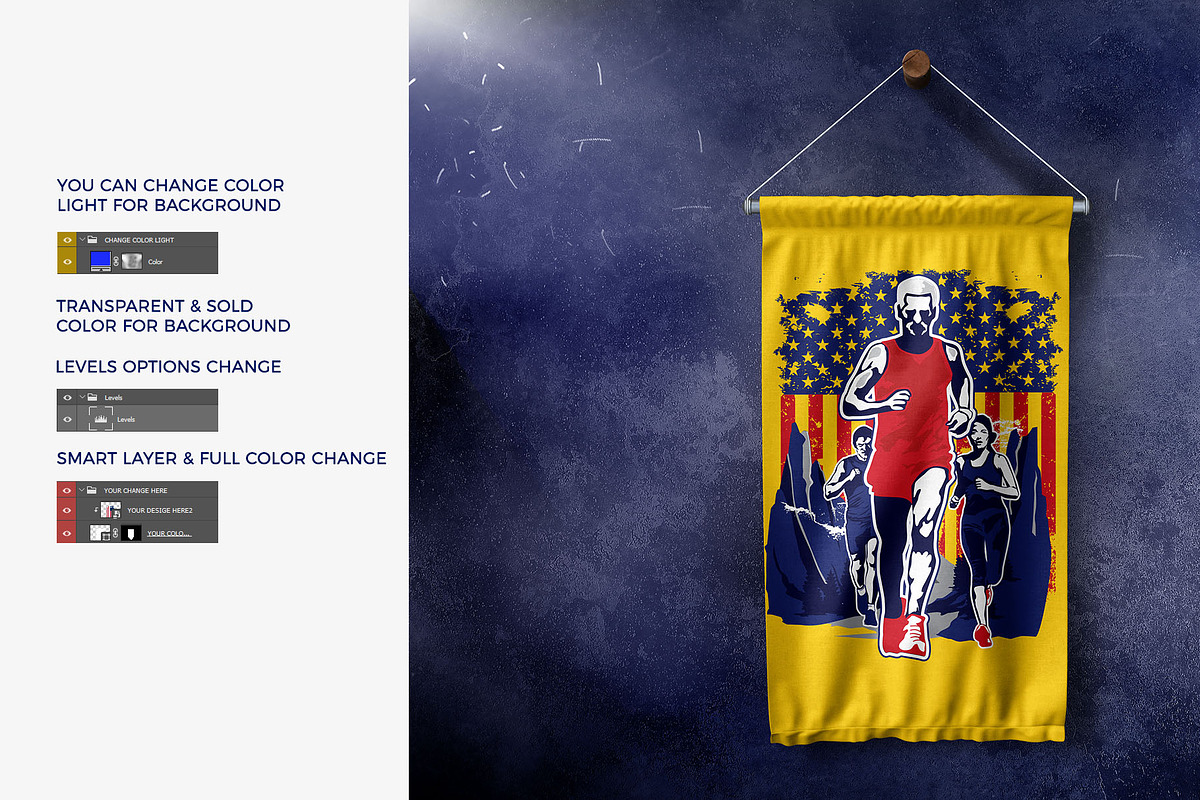 Flag Pennant Hanging Mock-up, a Product Mockup by Mock-up Store (Photo 3 of 6)