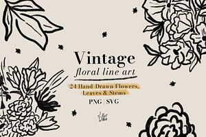 Vintage Floral Line Art