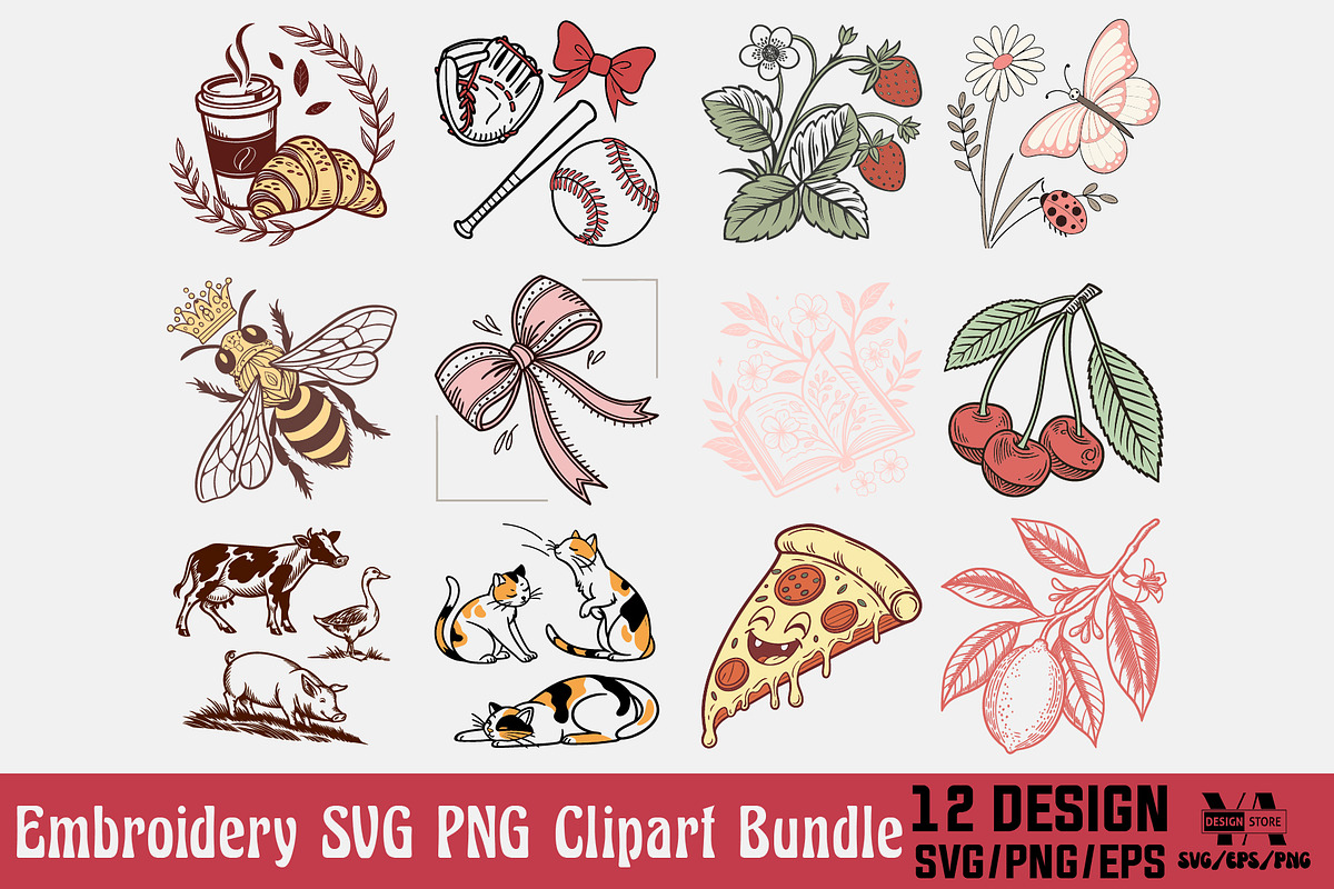 Embroidery SVG PNG Clipart Bundle, an Object Illustration by Ya_ Design Store (Photo 1 of 13)