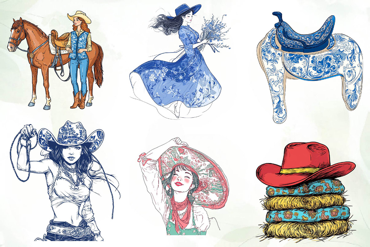 Cute Chinoiserie Cowgirl Sublimation, an Illustration by CreationArt (Photo 4 of 6)