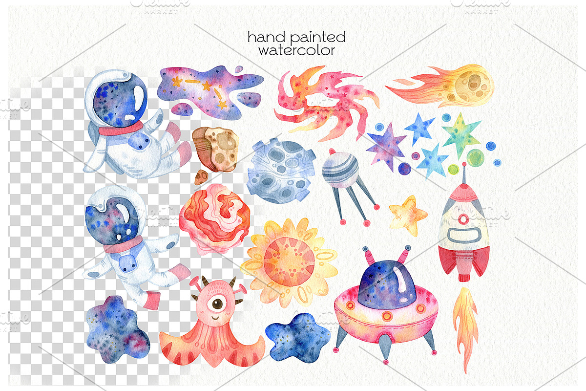 Watercolor Space Clipart, an Illustration by OllyKo Art (Photo 3 of 5)