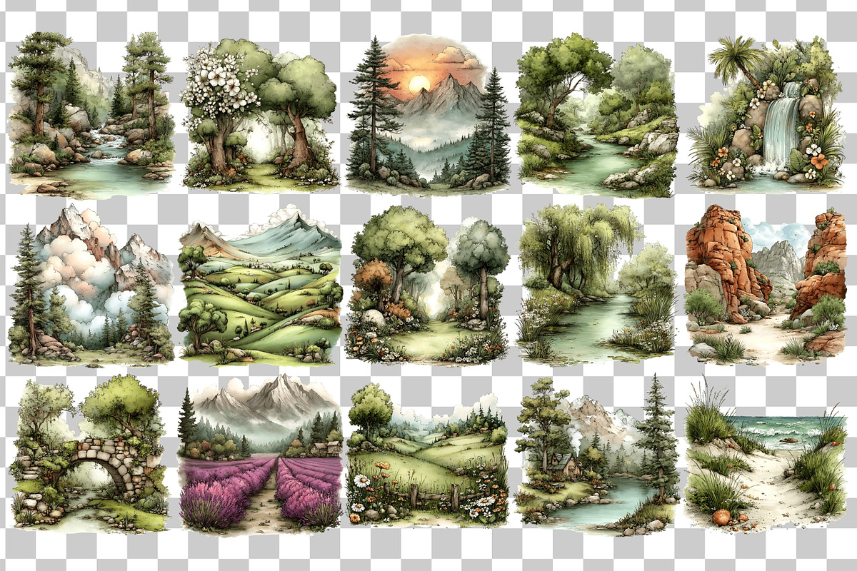Nature Landscapes PNG Clipart, a Decorative Illustration by Nicolle's Colorful Art (Photo 3 of 5)