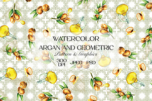 Watercolor Argan Oil & Fruit Pattern, a Pattern Graphic by StudioGlouna