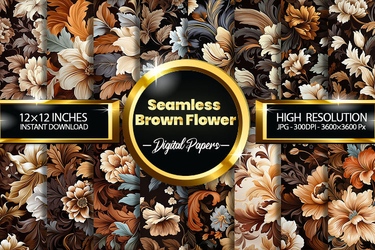 Seamless Brown Flowers Digital Paper, a Background Graphic by Hurairagraphics (Photo 1 of 2)