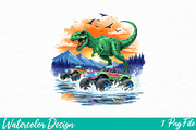 Dinosaur Big Trucks png, an Illustration by Watercolor design (Thumbnail 1 of 3)