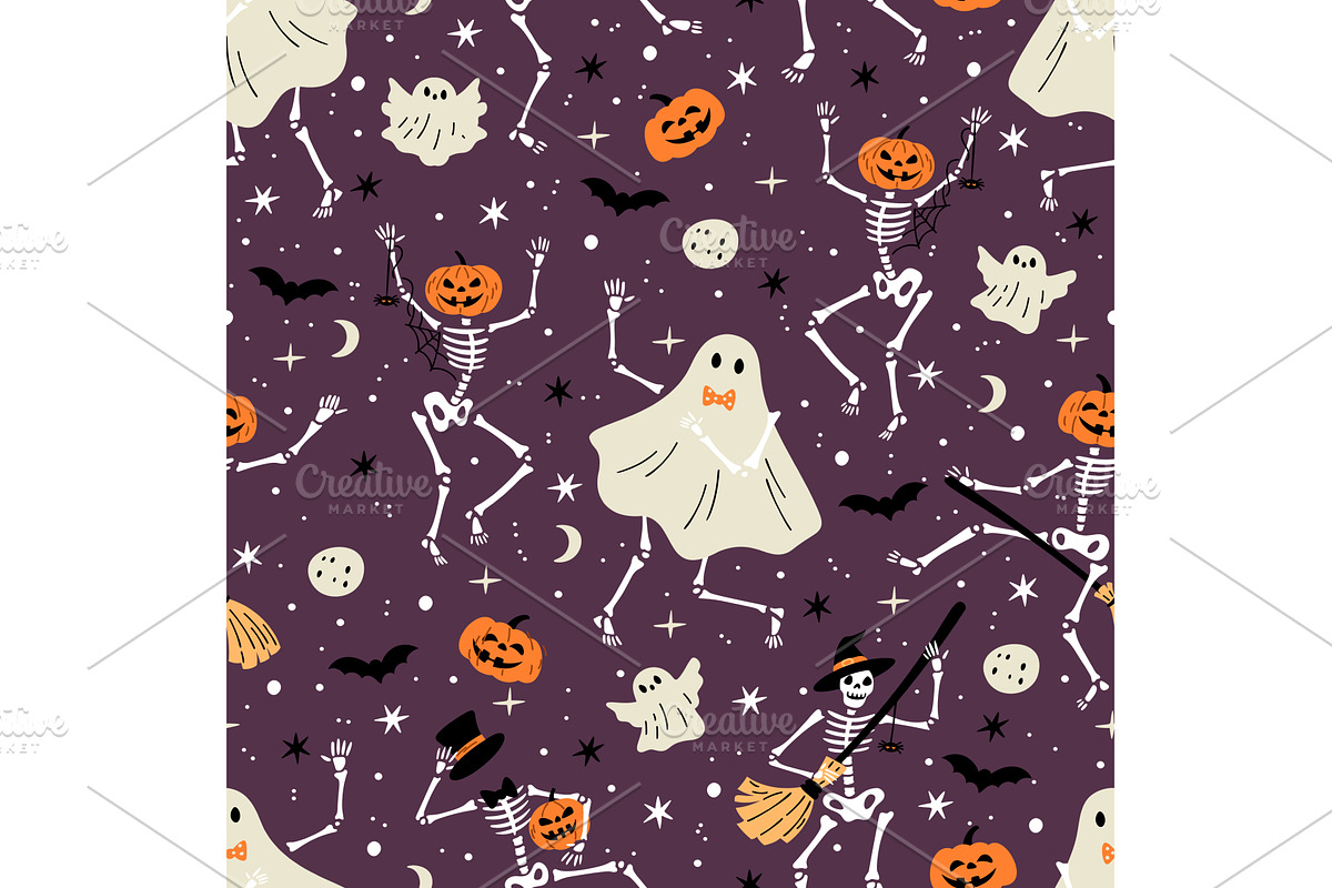 Halloween background. Dancing ghosts, an Illustration by Vectorbuum