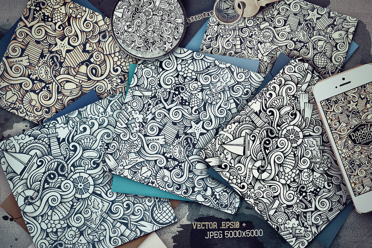 Marine Graphics Doodles Patterns, an Object Illustration by BALABOLKA (Photo 2 of 6)