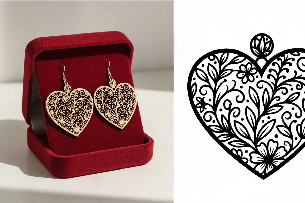 Heart Shape Earring Laser Cut File, an Illustration by Amazin_art (Photo 1 of 6)