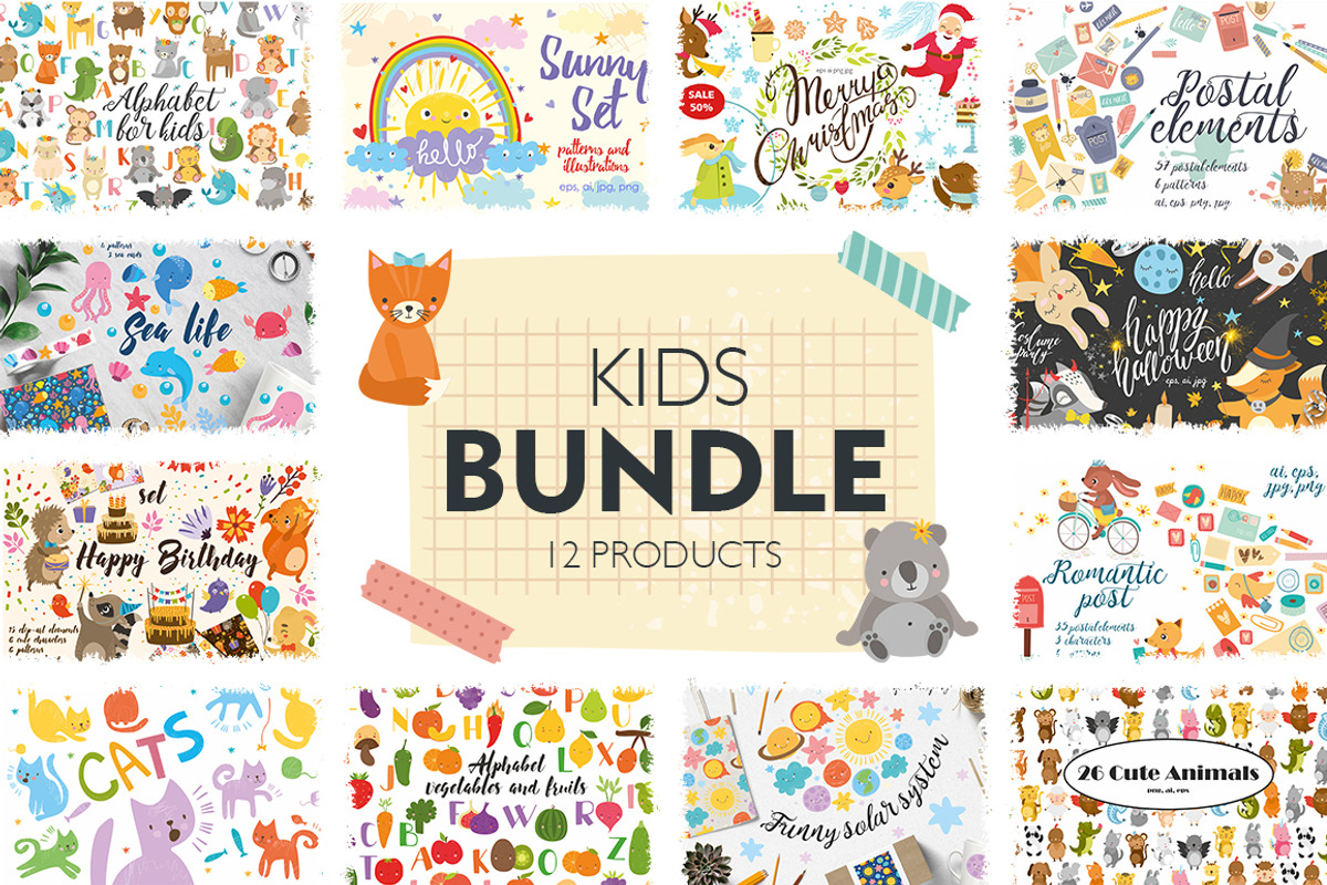 Kids bundle. Cute baby animals, an Animal Illustration by Lesya Skripak (Photo 1 of 13)