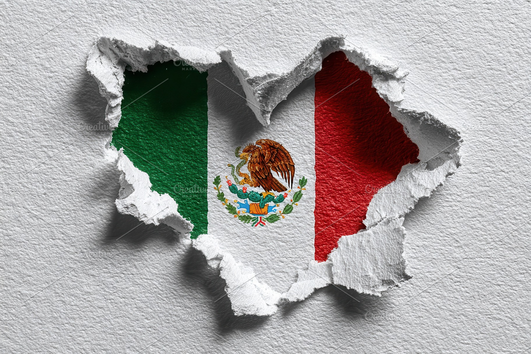 Mexican Flag Ripped Wall National Pr, a Photo by Pixeness Studio