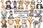 Watercolor Baby Jungle Animals, an Illustration by Design Market (Thumbnail 1 of 3)