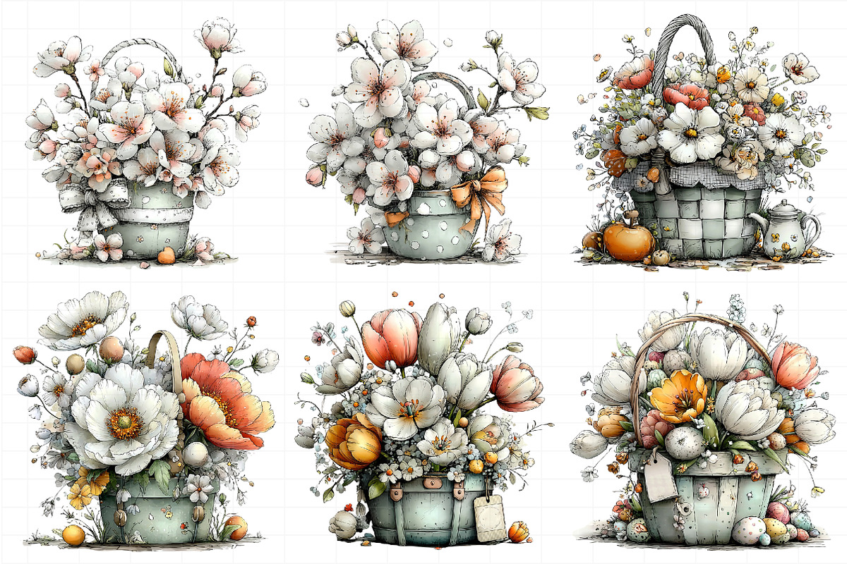 Spring Flower Basket Clipart, an Illustration by Daily.Designs (Photo 5 of 8)