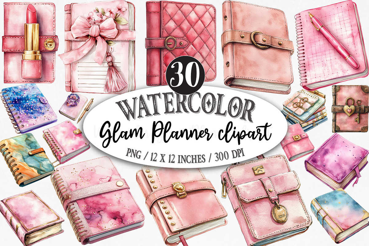 Watercolor Glam Planner clipart, an Illustration by Designking (Photo 1 of 5)