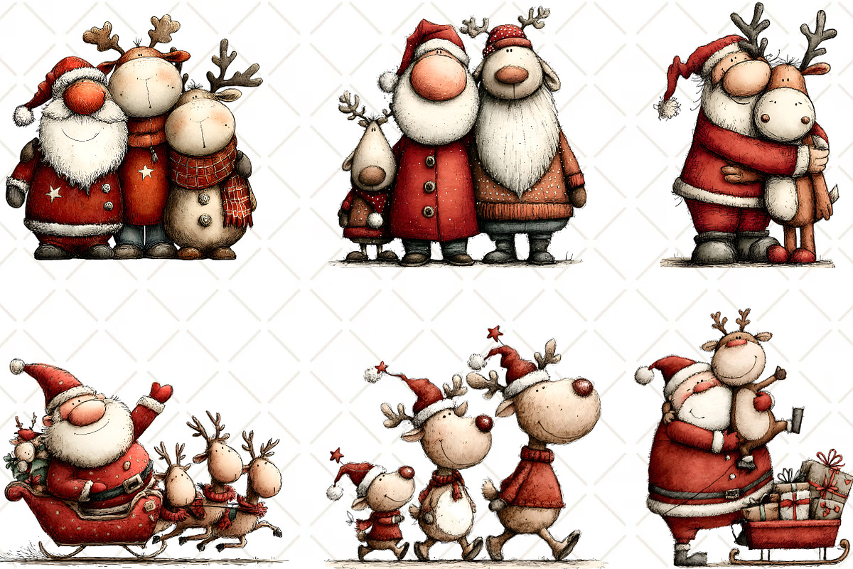 Santa Reindeer Christmas Clipart, an Illustration by Black Bird Studio (Photo 3 of 6)