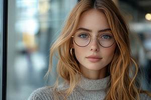Young woman with glasses and natural, a Photo by Tanuart