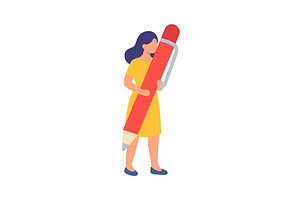 Woman in yellow dress with giant red, a Person Illustration by GraphiShop