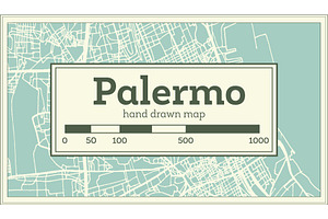 Palermo Italy City Map In Retro