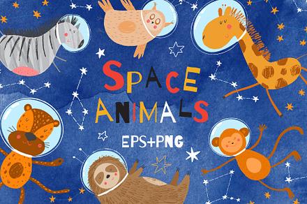Space Animals Clipart and Patterns