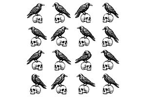 Crow and Skull  Illustration, an Object Graphic by nikagraphic