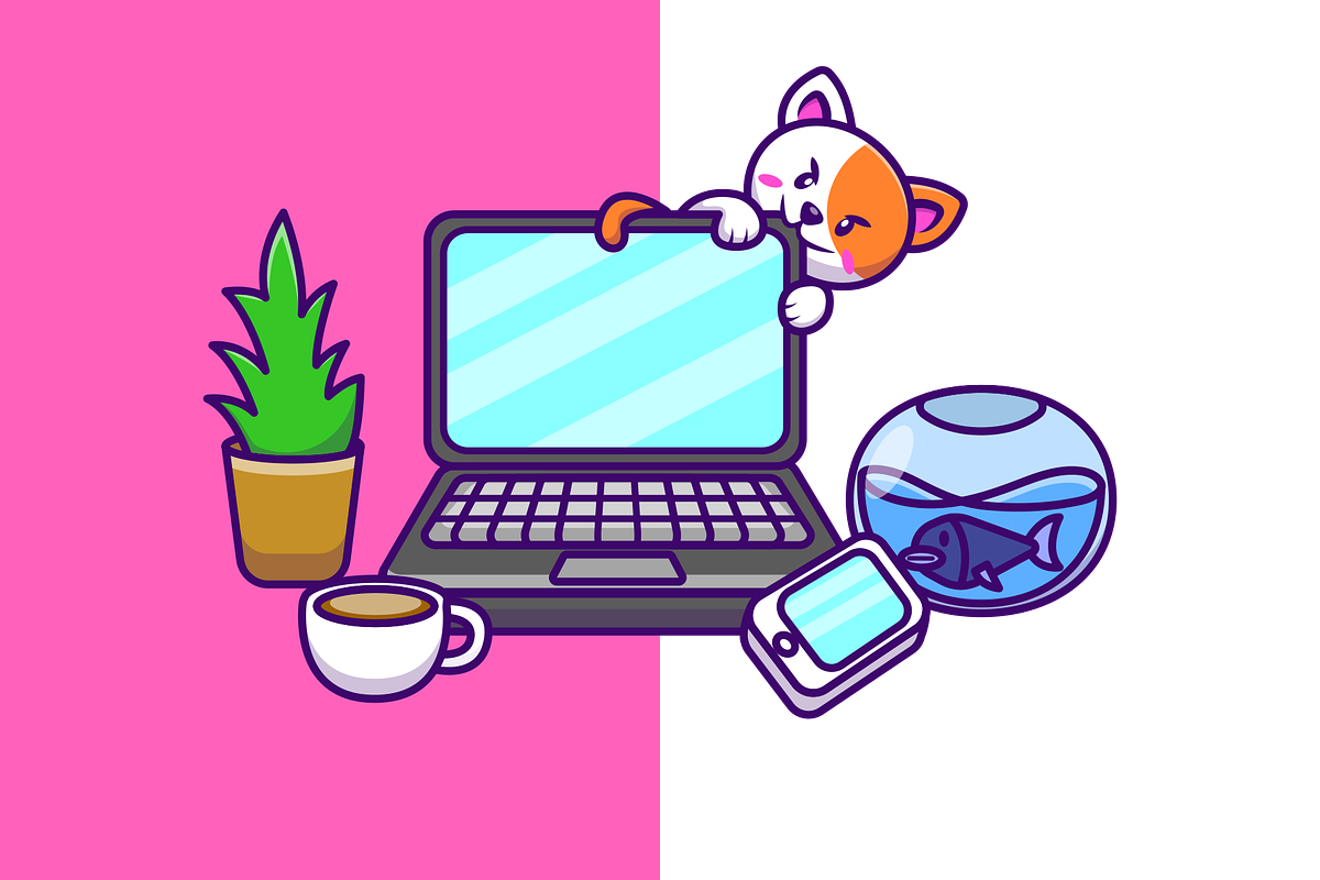 Cute Cat Sitting On Laptop with Coff, a Technology Illustration by Artstorystudio (Photo 2 of 3)