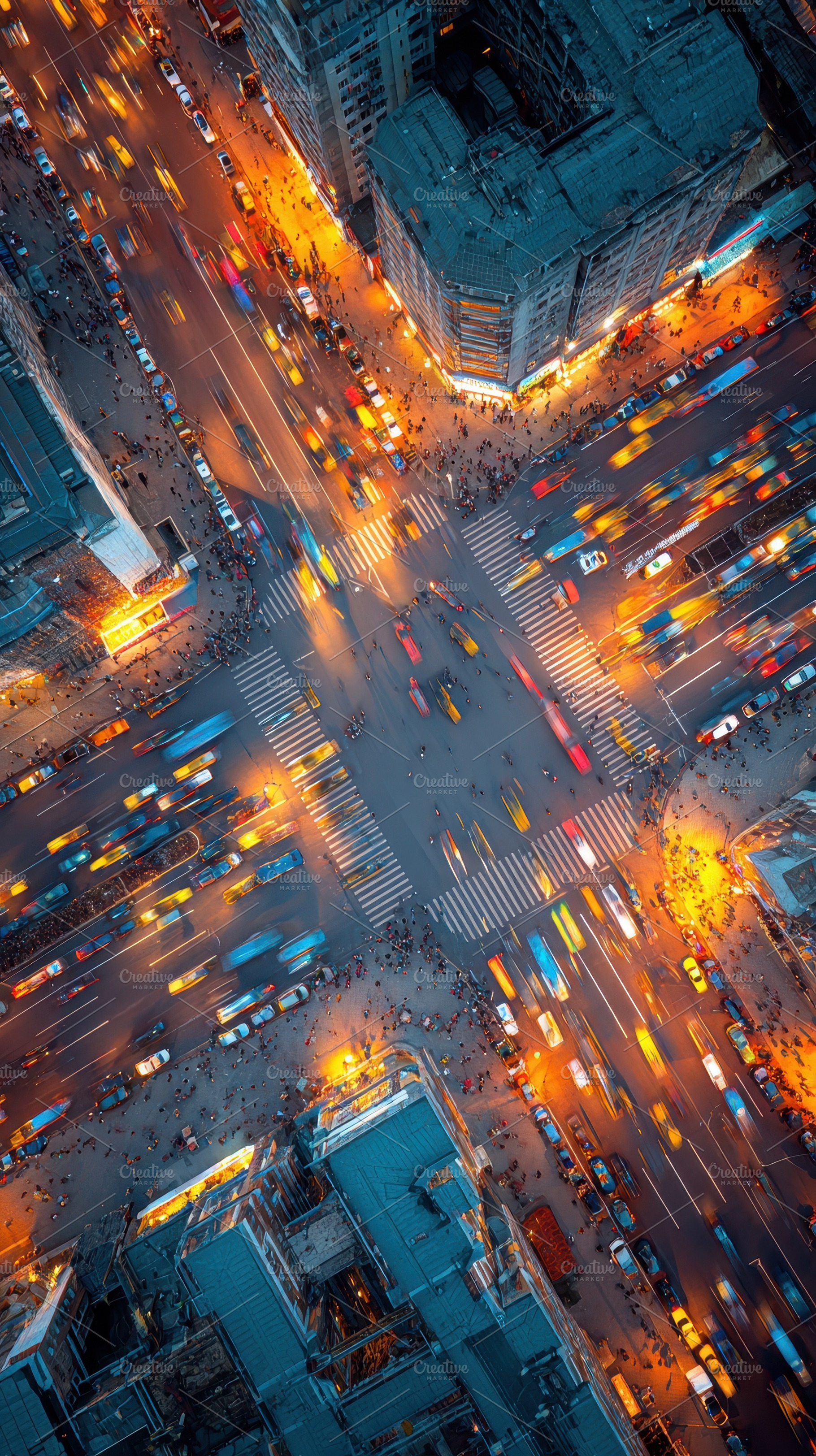 Aerial Night View City Intersection, an Abstract Photo by Pixeness Studio