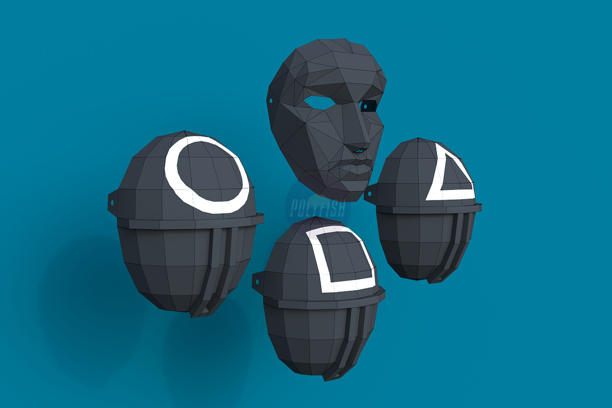 Mask Squid Game 3D model template, a Graphic by PolyFish (Photo 2 of 7)