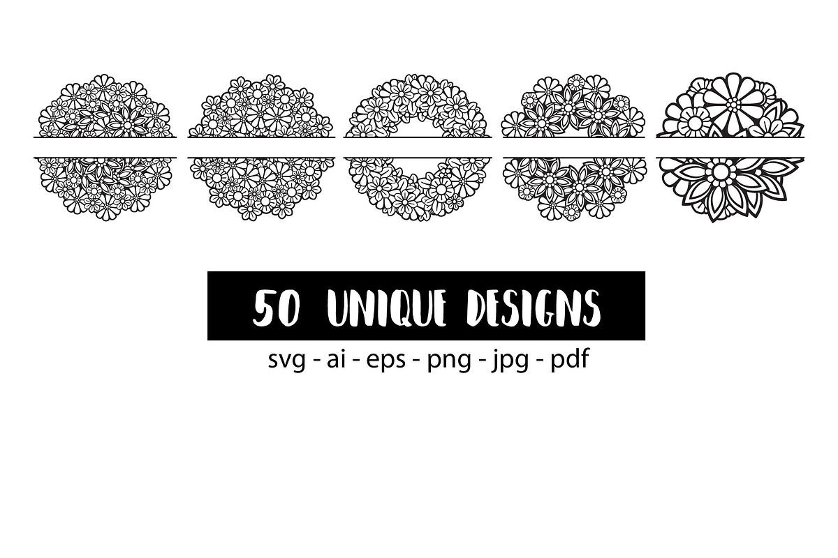 50 Split Floral Mandalas Bundle, a Decorative Illustration by Elinorka (Photo 5 of 9)