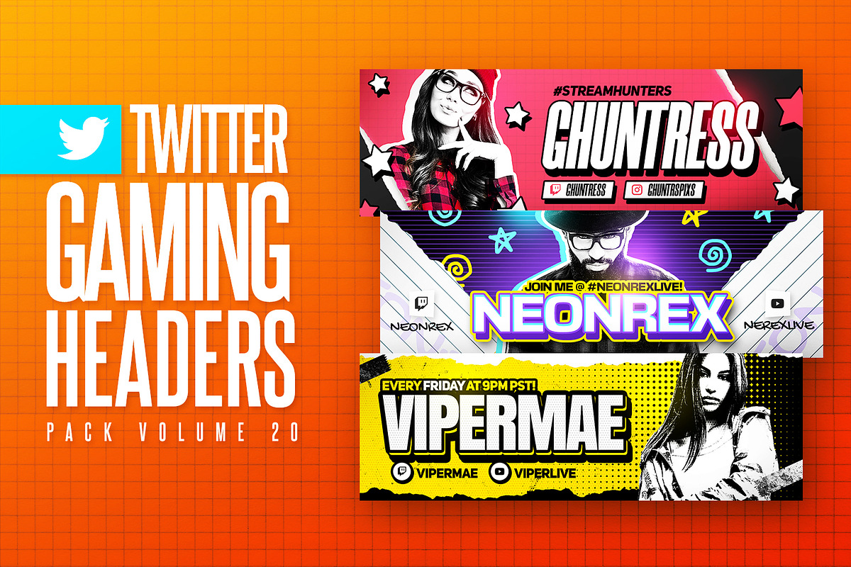 Gaming Twitter Headers Pack 20, a Social Media Template by Odin_Design