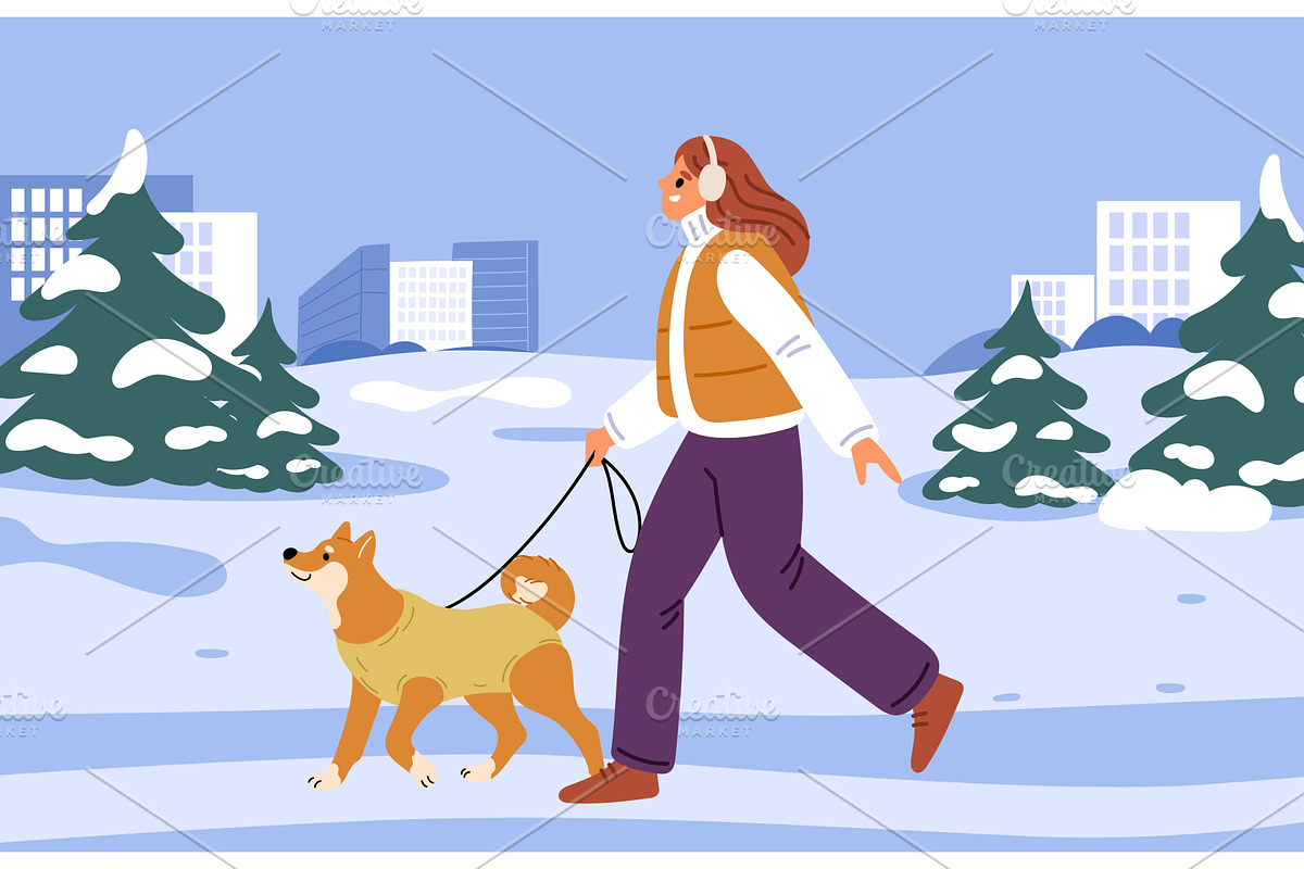 Young girl in winter clothes walking, an Animal Illustration by Vectorbuum