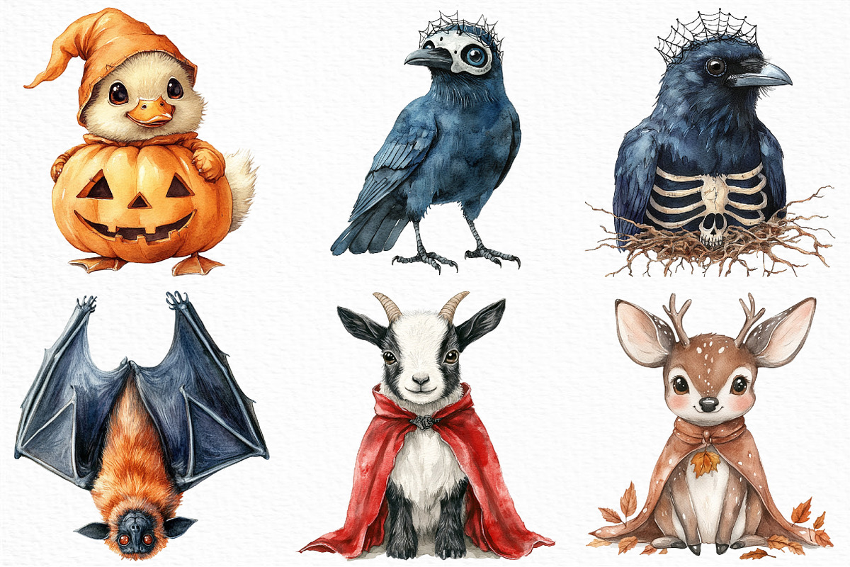 Watercolor Halloween Animals Clipart, an Illustration by Craft Nest (Photo 5 of 6)