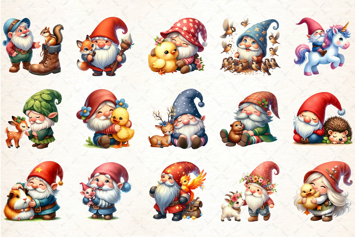 Gnomes with Small Animals Clipart, an Illustration by DreamCafeArt (Photo 3 of 5)
