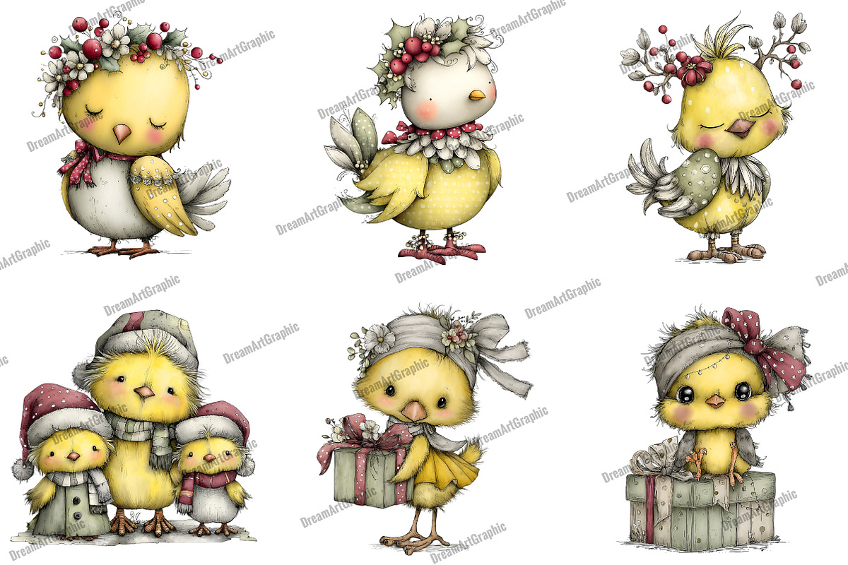 Whimsical Christmas Chickens Clipart, an Illustration by DreamArtGraphic (Photo 4 of 4)