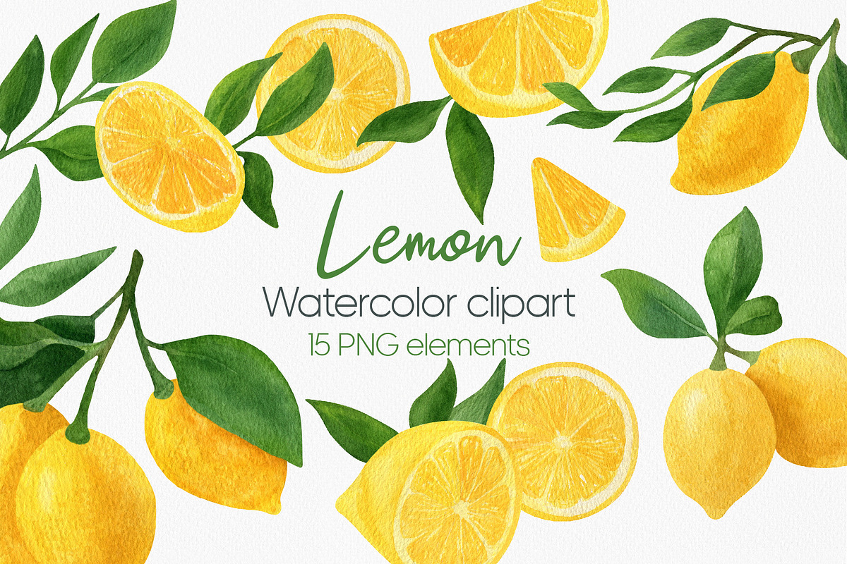 Lemon fruit watercolor clipart, a Decorative Illustration by Anntre (Photo 1 of 4)
