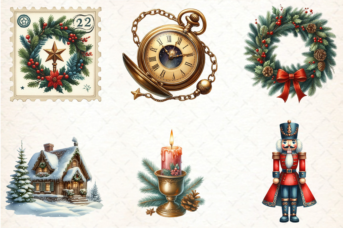 Christmas Vintage Designs Clipart, an Illustration by DreamCafeArt (Photo 8 of 8)